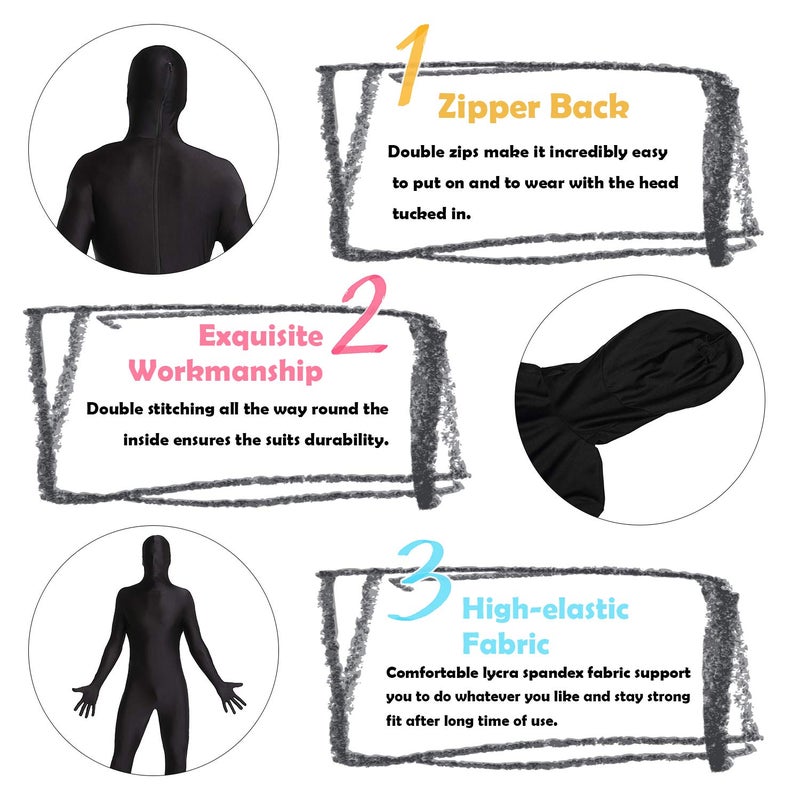 woahee Spandex Suit Full Body Suit Men Women Zentai Suit Men Costume Black Small - Image 2